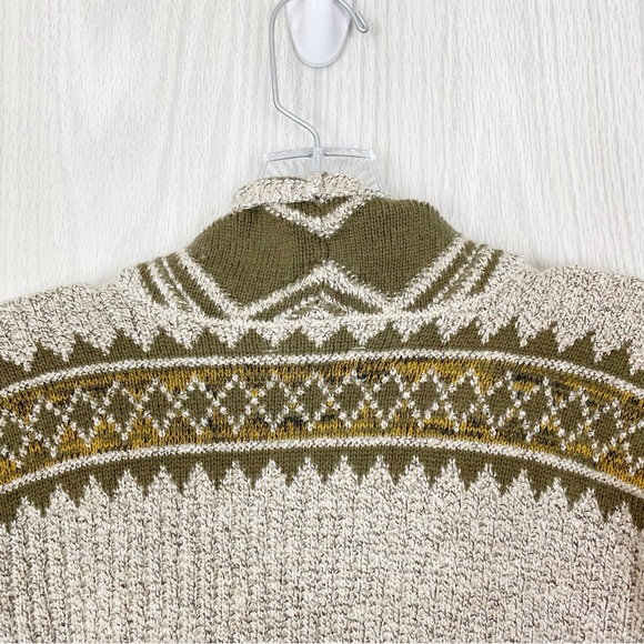 Lucky Brand | Green & Gray Aztec Print Open Front Cardigan Sweater Size Medium - Picture 10 of 10